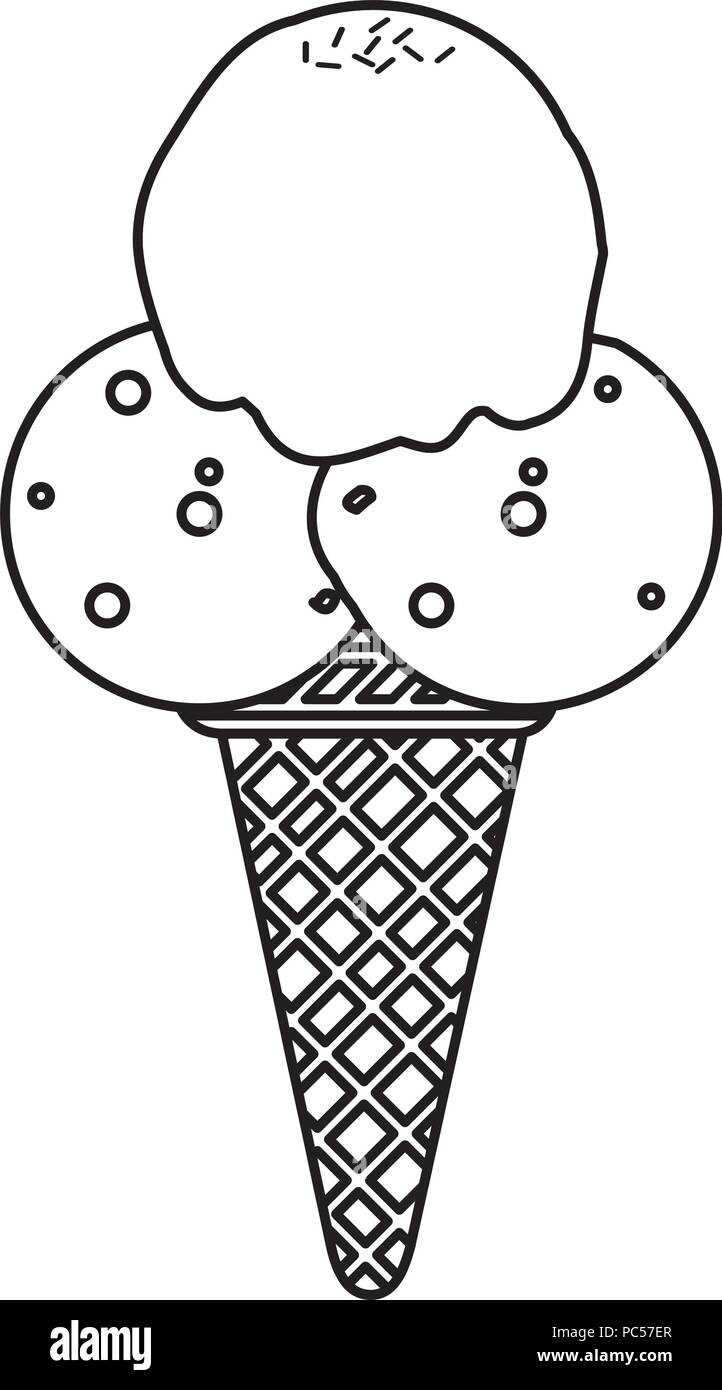 line ice cream with three balls and cone Stock Vector