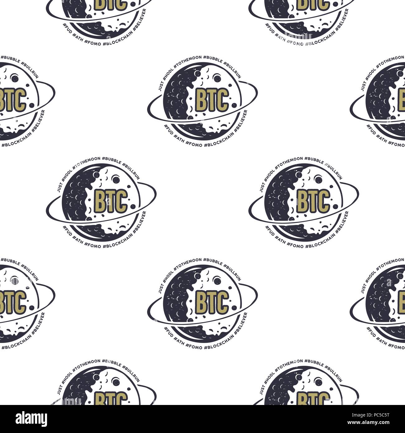 Crypto BTC seamless concept. Bitcoin pattern with moon symbols ...