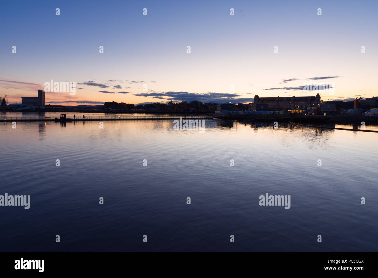 Panoramic view from the Bjørvika area, east of the center of Oslo at the sunset,Norway Stock Photo