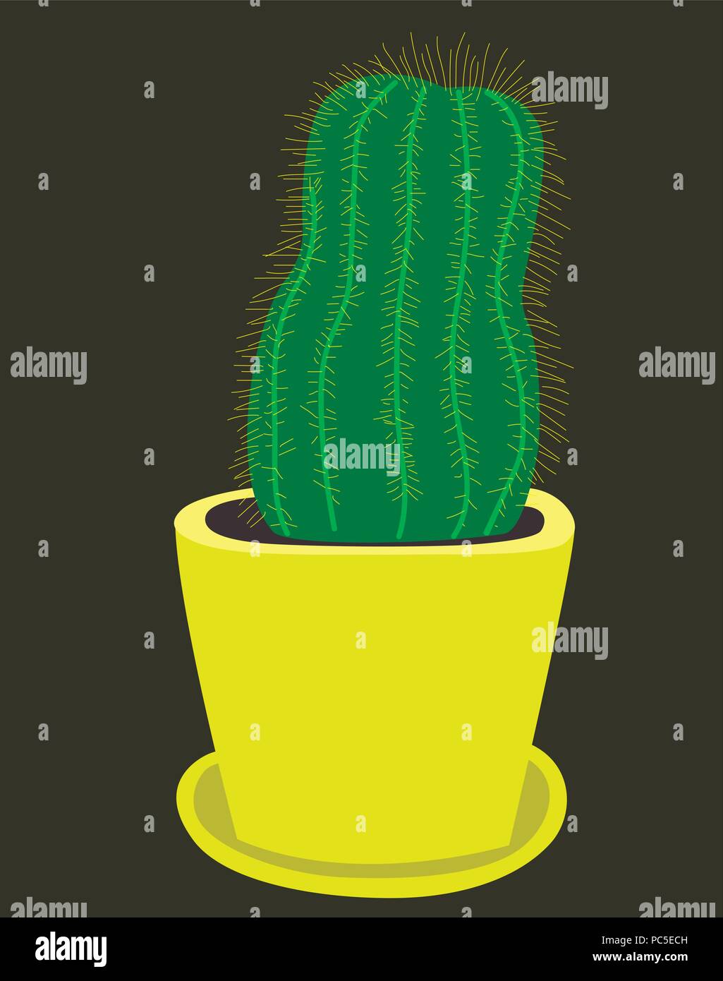 Flat drawing of a cactus. Cactus in a yellow pot. Houseplant. Gardening
