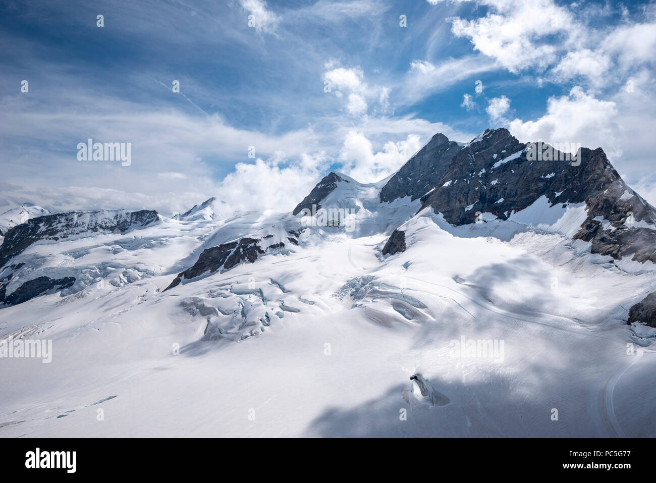 Jungfrau peak (4,158 m.) seen from Jungfraujoch, Grindelwald, Bernese Oberland, Switzerland Stock Photo