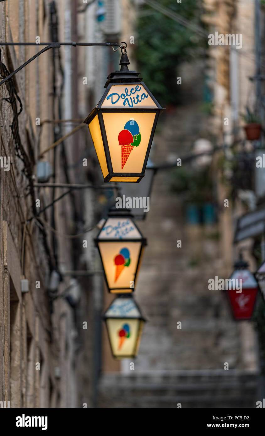 Lanterns in Dubrovnik Old Town Square Stock Photo