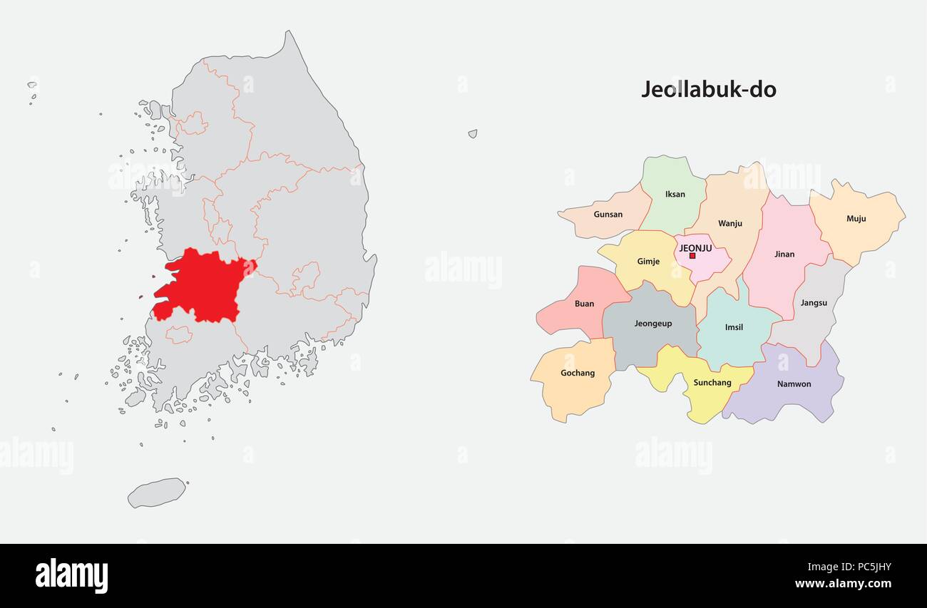 south korea north jeolla province map Stock Vector