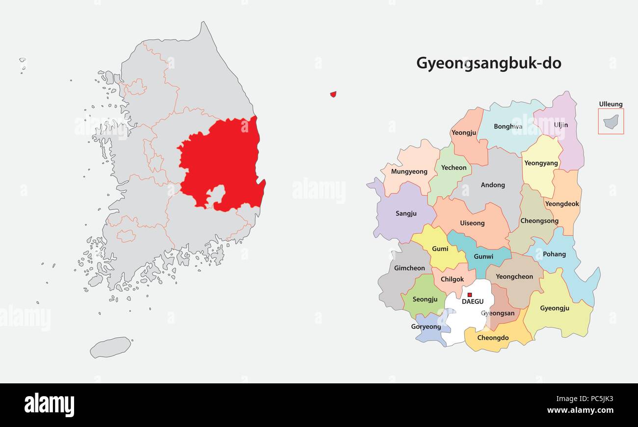 south korea north gyeongsang province map Stock Vector