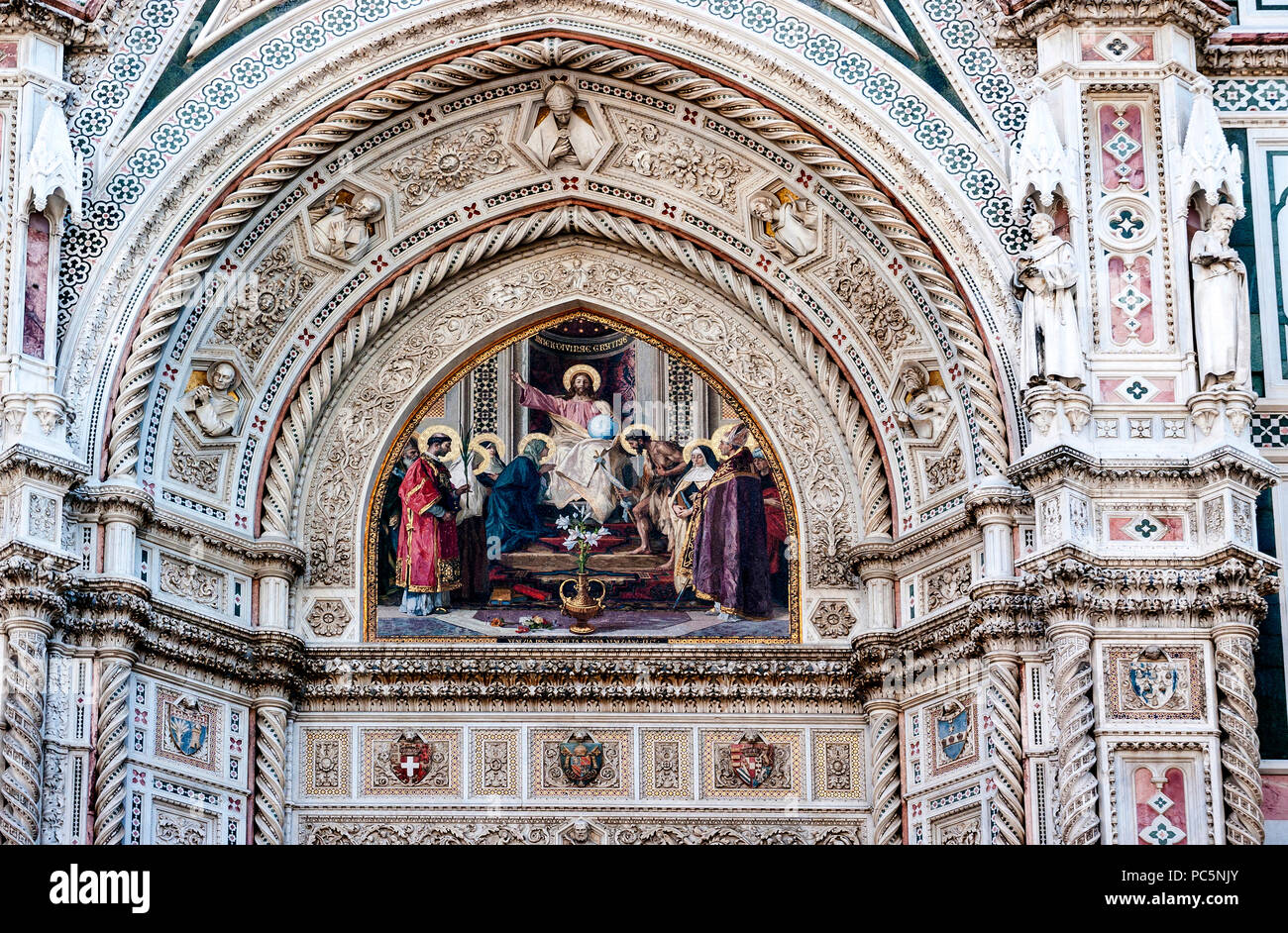 The arched Facade of the Cattedrale di Santa Maria del Fiore, Florence, Italy Stock Photo