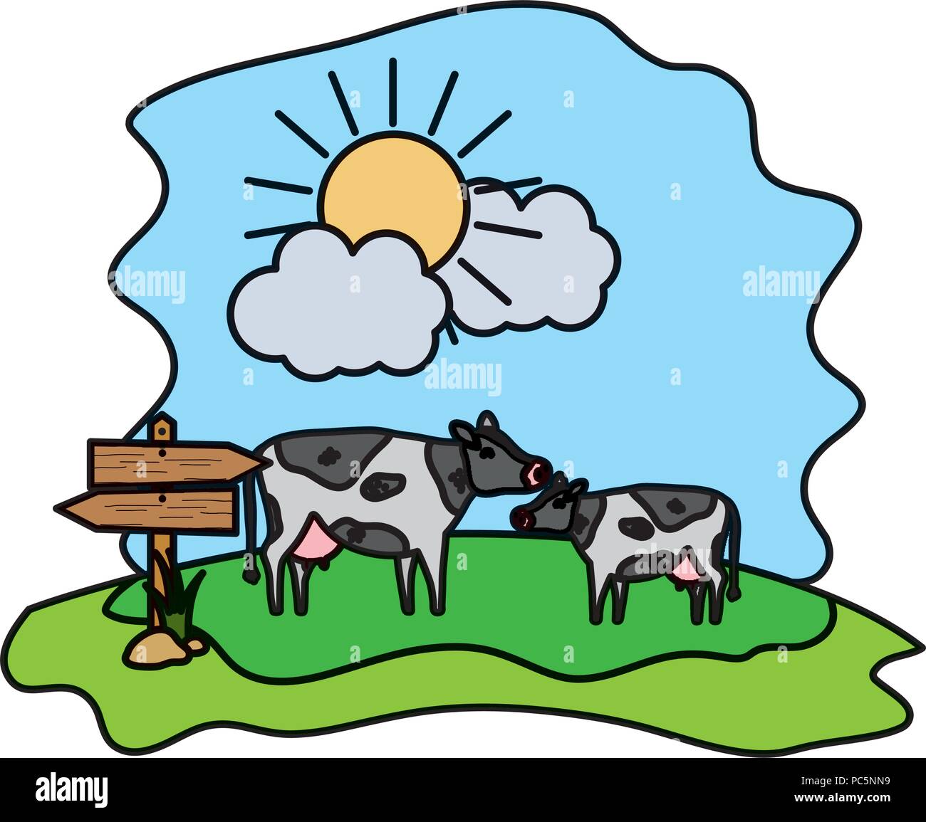 color family cow farm animal with wood notices Stock Vector Image & Art ...
