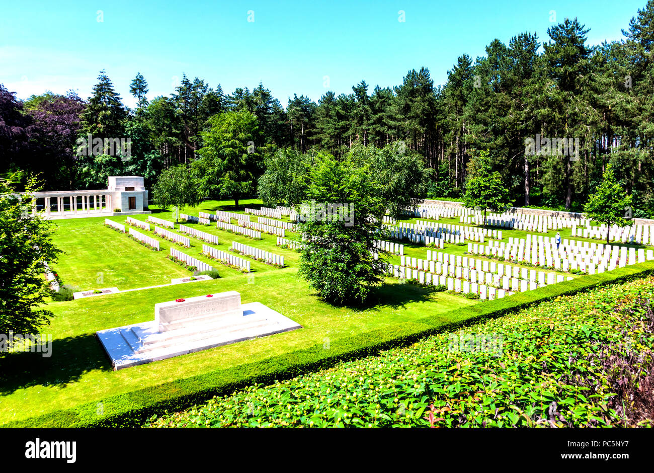 Polygon Woods war cemetery near Ypres in Belgium contains 108 burials including 19 unknown soldiers who died in the First World War Stock Photo