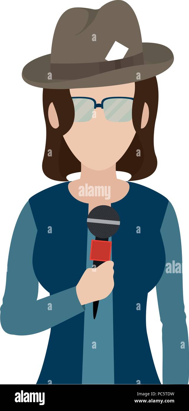 Reporter Objects woman reporter with hat and microphone object Stock Vector Image & Art ...