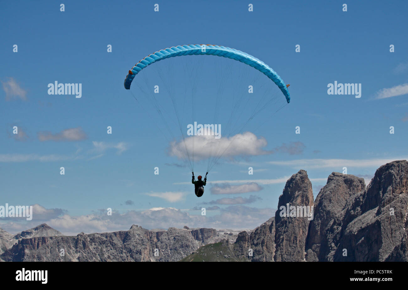 Hang Glider near Col Rodella, Campitello, Val di Fassa, Dolomites, Italy Stock Photo