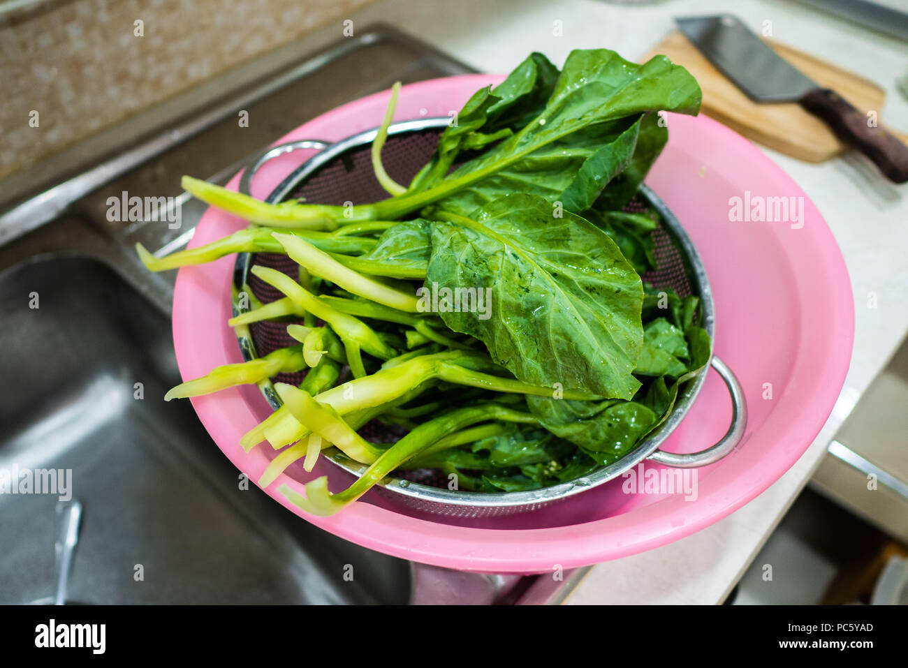 Chinese Kale On Kitchen Sink Stock Photo 214031509 Alamy