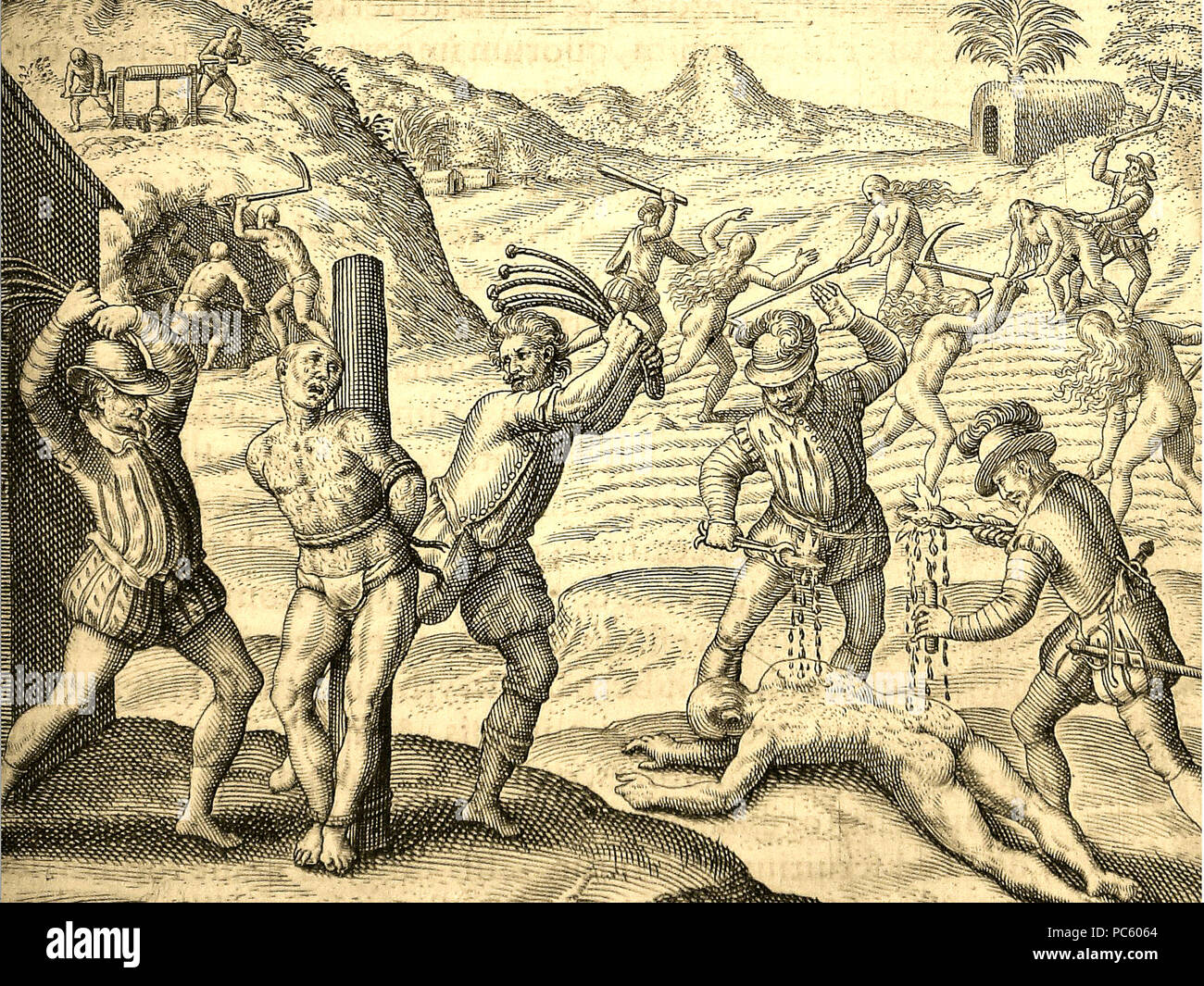 20 Conquistadors' abuses of Amerindians (1598 edition for las Casas' book) Stock Photo