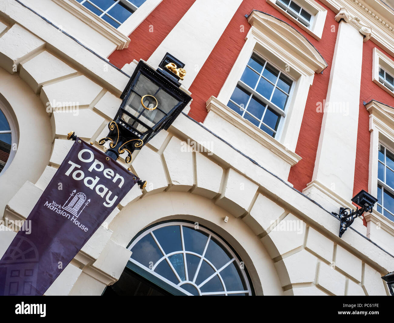 Open Today sign at the Mansion House in St Helens Square City of York