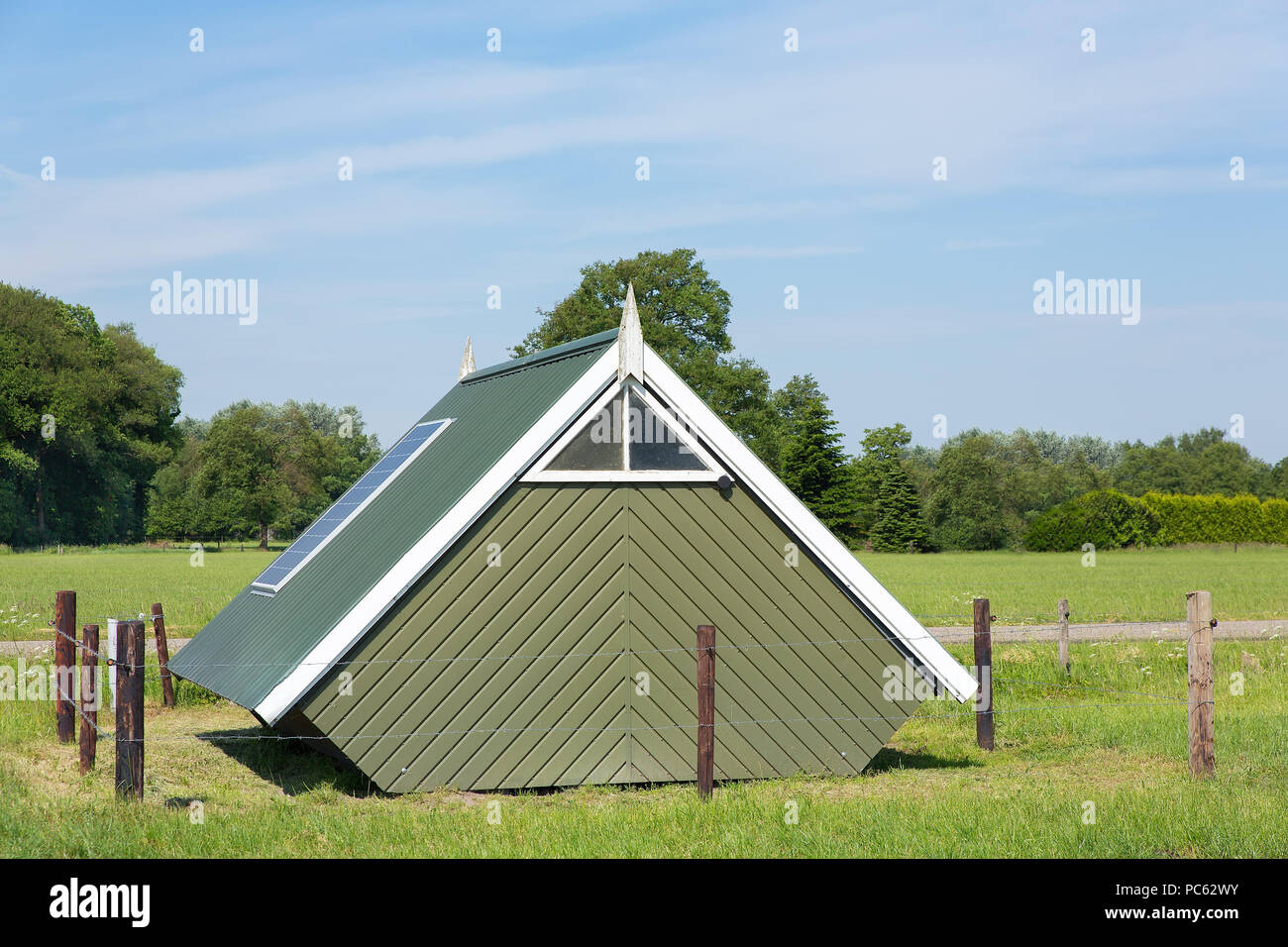 Dutch wooden salt house for salt extraction in landscape Stock Photo