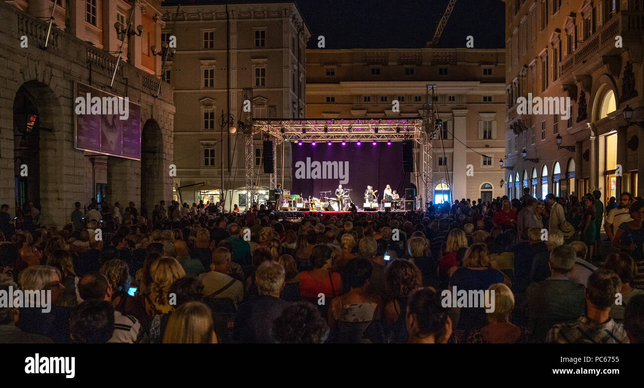 Trieste, Italy, 31 July 2018.  Mike Sponza in concert presenting his new album 'Made in the Sixties' in an open air, free concert at Trieste's piazza Verdi. Photo by Enrique Shore Credit: Enrique Shore/Alamy Live News Stock Photo