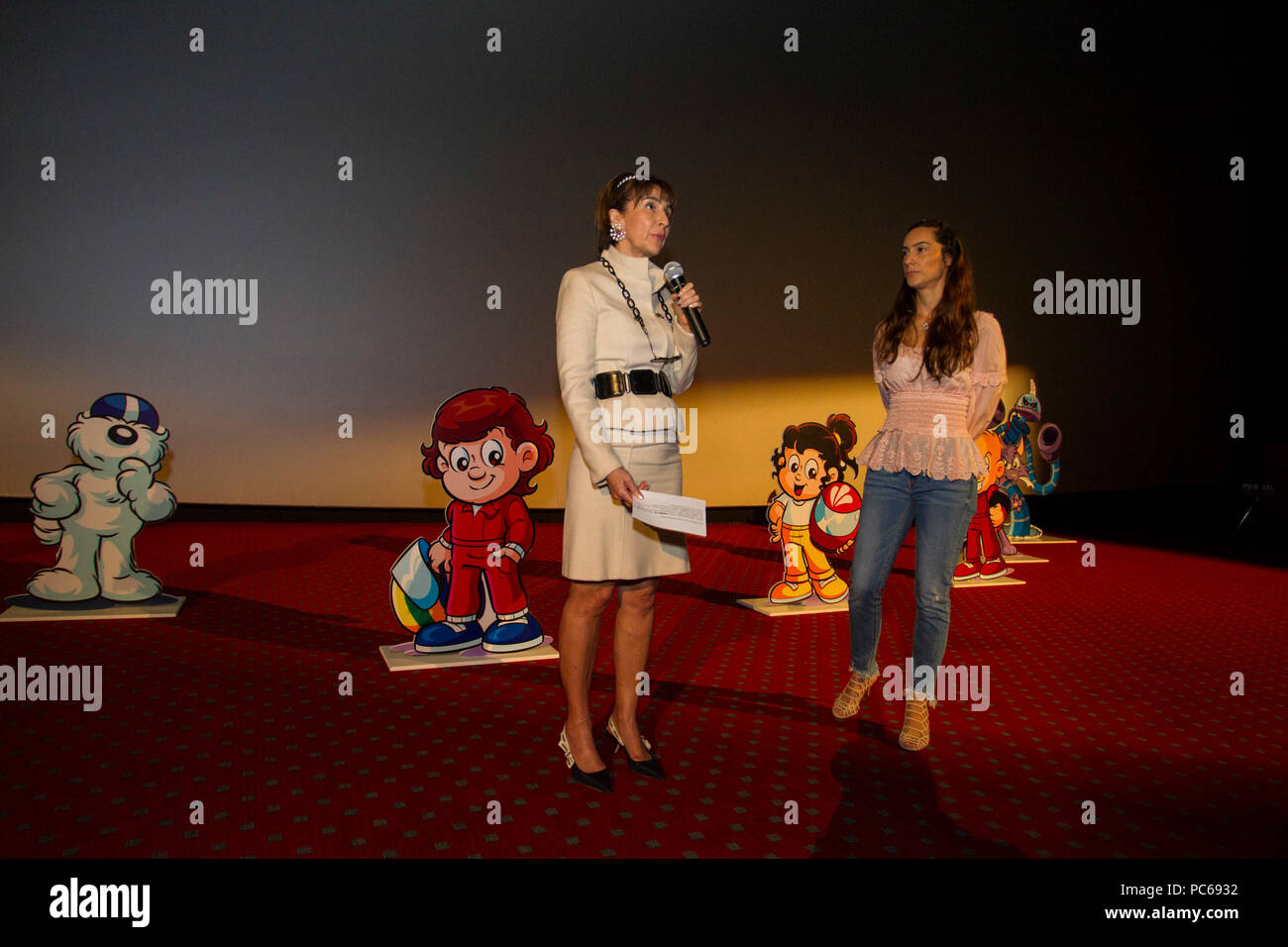 SÃO PAULO, SP - 31.07.2018: ANIMAÇÃO DO SENNINHA É LANÇADA EM SP - This event was held on Tuesday (31) the launch event of the new animated series of the character Senninha that will premiere on 08/08 on Gloobat&#39;s Glat cat channel. The animation that is inspired by three-time For 1 champion Ayrton Senna is called &quotquot;Senninha na Pista Maluca&quot; (&amotquot;Senninha na Pista Maluca&quot;), h has 26 episodes, each withwith 11 minutes, which will be shown daily arious times. Not to mention Viviane Senna, ta, the president of the Ayrton Senna Institute alongside Bianca Senna, director Stock Photo