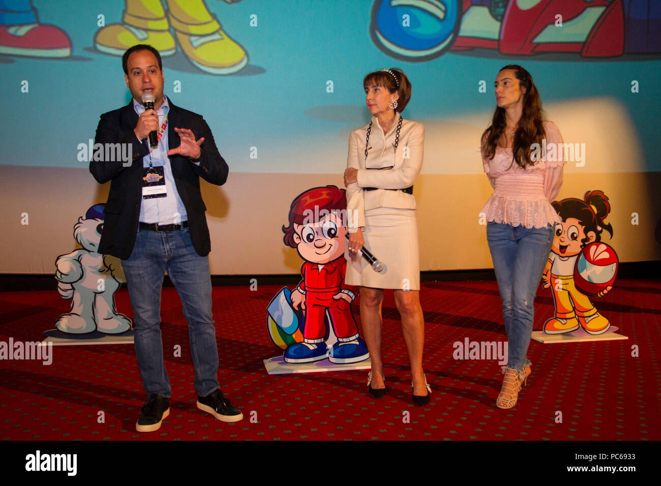SÃO PAULO, SP - 31.07.2018: ANIMAÇÃO DO SENNINHA É LANÇADA EM SP - This event was held on Tuesday (31) the launch event of the new animated series of the character Senninha that will premiere on 08/08 on Gloobat&#39;s Glat cat channel. The animation that is inspired by three-time For 1 champion Ayrton Senna is called &quotquot;Senninha na Pista Maluca&quot; (&amotquot;Senninha na Pista Maluca&quot;), h has 26 episodes, each withwith 11 minutes, which will be shown daily arious times. No highlight is the executive dve director of Globosat Paulo Daudt Marinho alongside Viviane Senna, president o Stock Photo