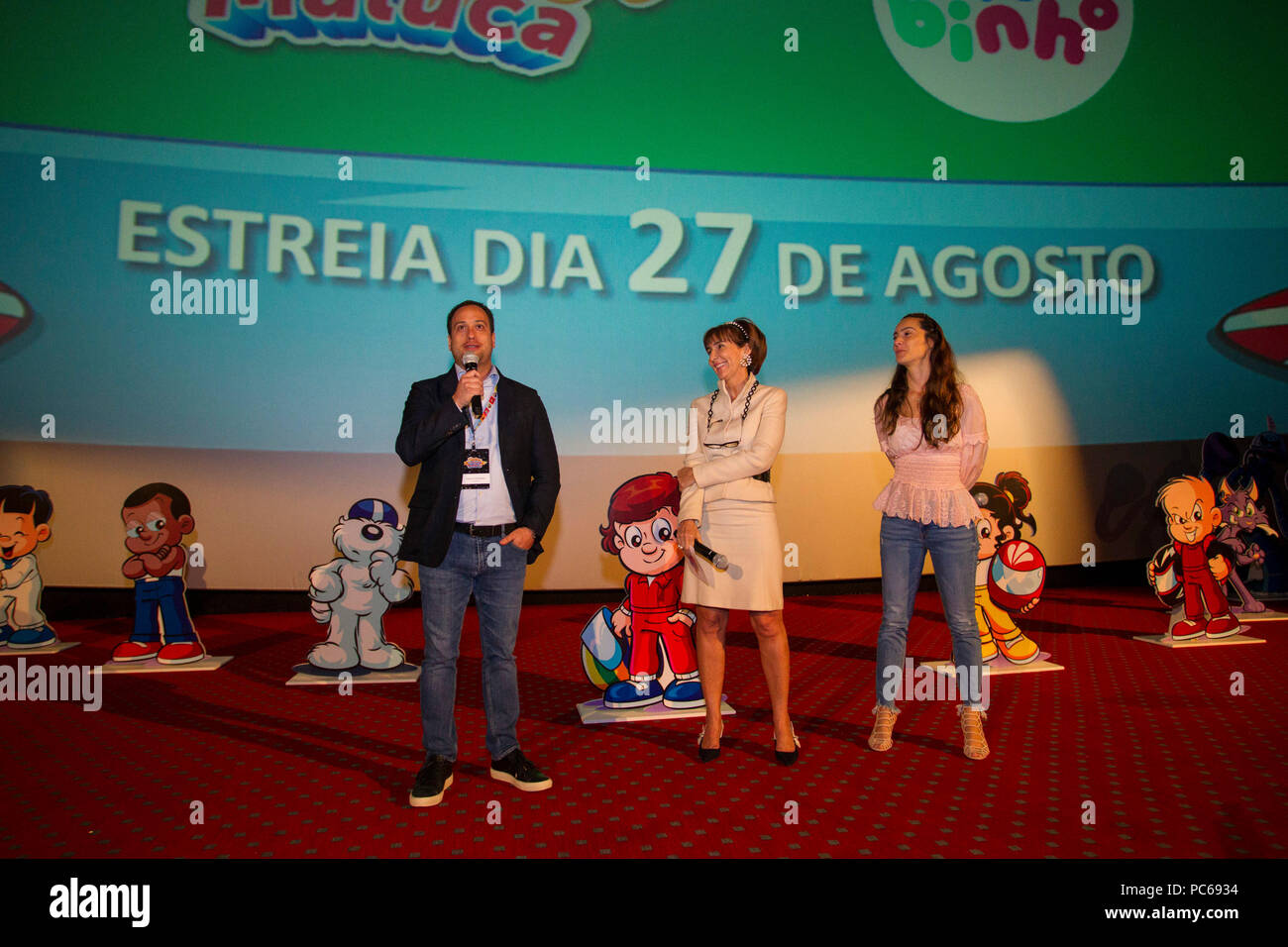 SÃO PAULO, SP - 31.07.2018: ANIMAÇÃO DO SENNINHA É LANÇADA EM SP - This event was held on Tuesday (31) the launch event of the new animated series of the character Senninha that will premiere on 08/08 on Gloobat&#39;s Glat cat channel. The animation that is inspired by three-time For 1 champion Ayrton Senna is called &quotquot;Senninha na Pista Maluca&quot; (&amotquot;Senninha na Pista Maluca&quot;), h has 26 episodes, each withwith 11 minutes, which will be shown daily arious times. No highlight is the executive dve director of Globosat Paulo Daudt Marinho alongside Viviane Senna, president o Stock Photo