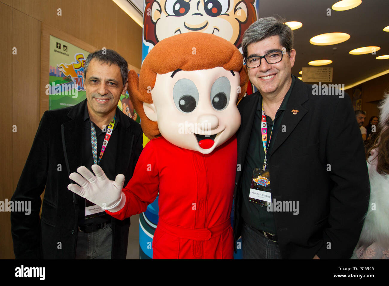 SÃO PAULO, SP - 31.07.2018: ANIMAÇÃO DO SENNINHA É LANÇADA EM SP - This event was held on Tuesday (31) the launch event of the new animated series of the character Senninha that will premiere on 08/08 on Gloobat&#39;s Glat cat channel. The animation that is inspired by three-time For 1 champion Ayrton Senna is called &quotquot;Senninha na Pista Maluca&quot; (&amotquot;Senninha na Pista Maluca&quot;), h has 26 episodes, each withwith 11 minutes, which will be shown daily arious times. In the highlight Ridaut Dias Jrs Jr and Rogério Maryins creators of the character Senninha. (Photo: Emerson San Stock Photo