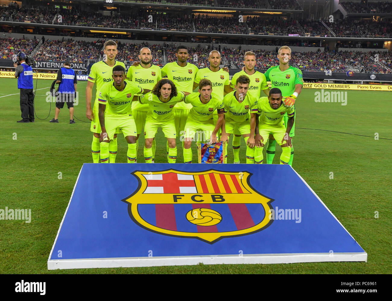 Jul 31, 2018: Futbal Club Barcelona pose for a team photo before an MLS  game between AS Roma and FC Barcelona at AT&T Stadium in Arlington, TX AS  Roma defeated FC Barcelona