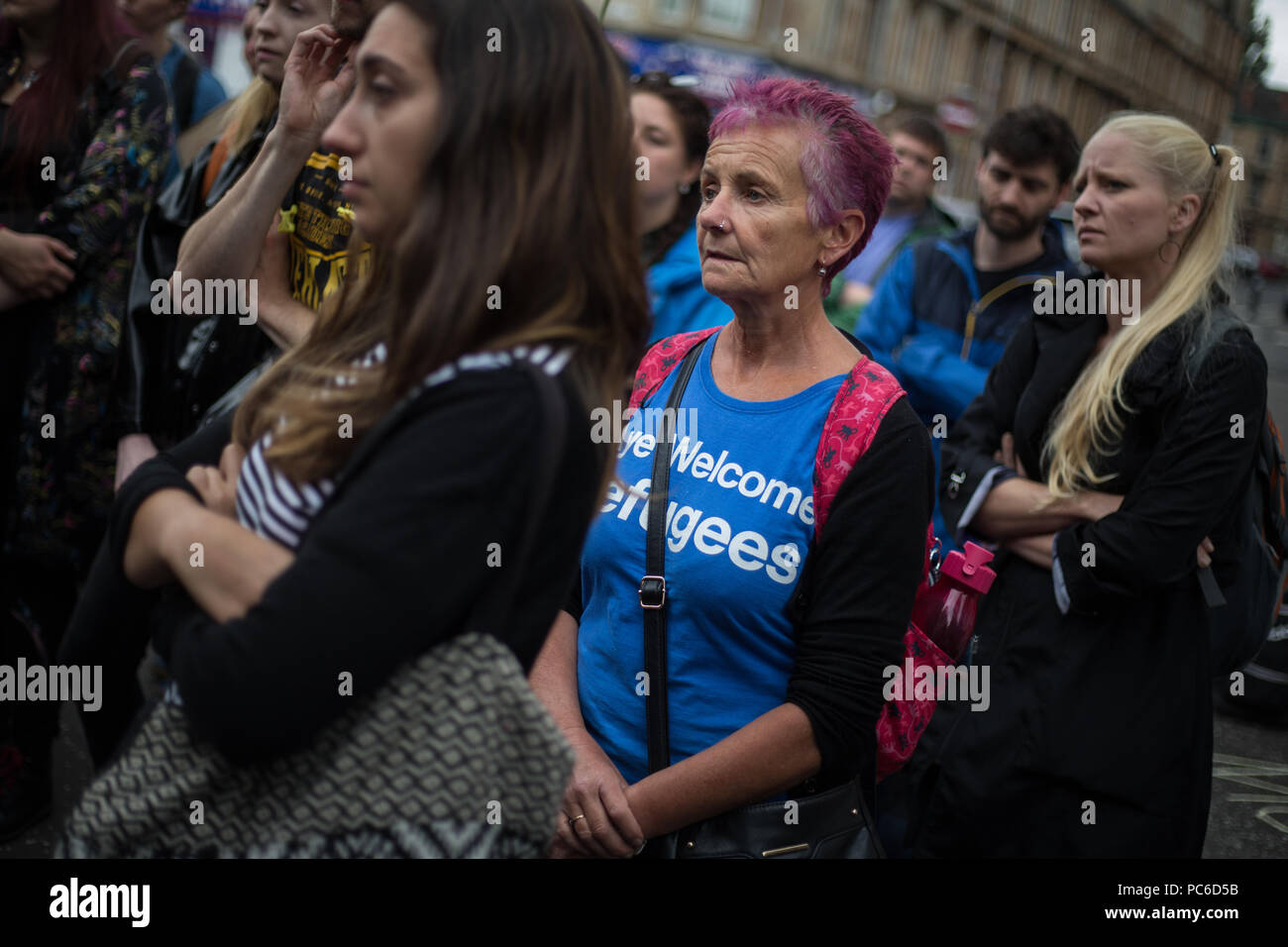 Glasgow, Scotland, on 1 August 2018. Rally in support of refugees facing eviction by private housing company SERCO. SERCO announced this week that they would begin to evict asylum seekers who have had their application for refugee status rejected. Up to 300 refugees are facing imminent eviction, including Afghan refugees Rahman Shah and Mirwais Ahmadzai who have gone on hunger strike outside a Home Office building in Glasgow. Image credit: Jeremy Sutton-Hibbert/ Alamy News Stock Photo