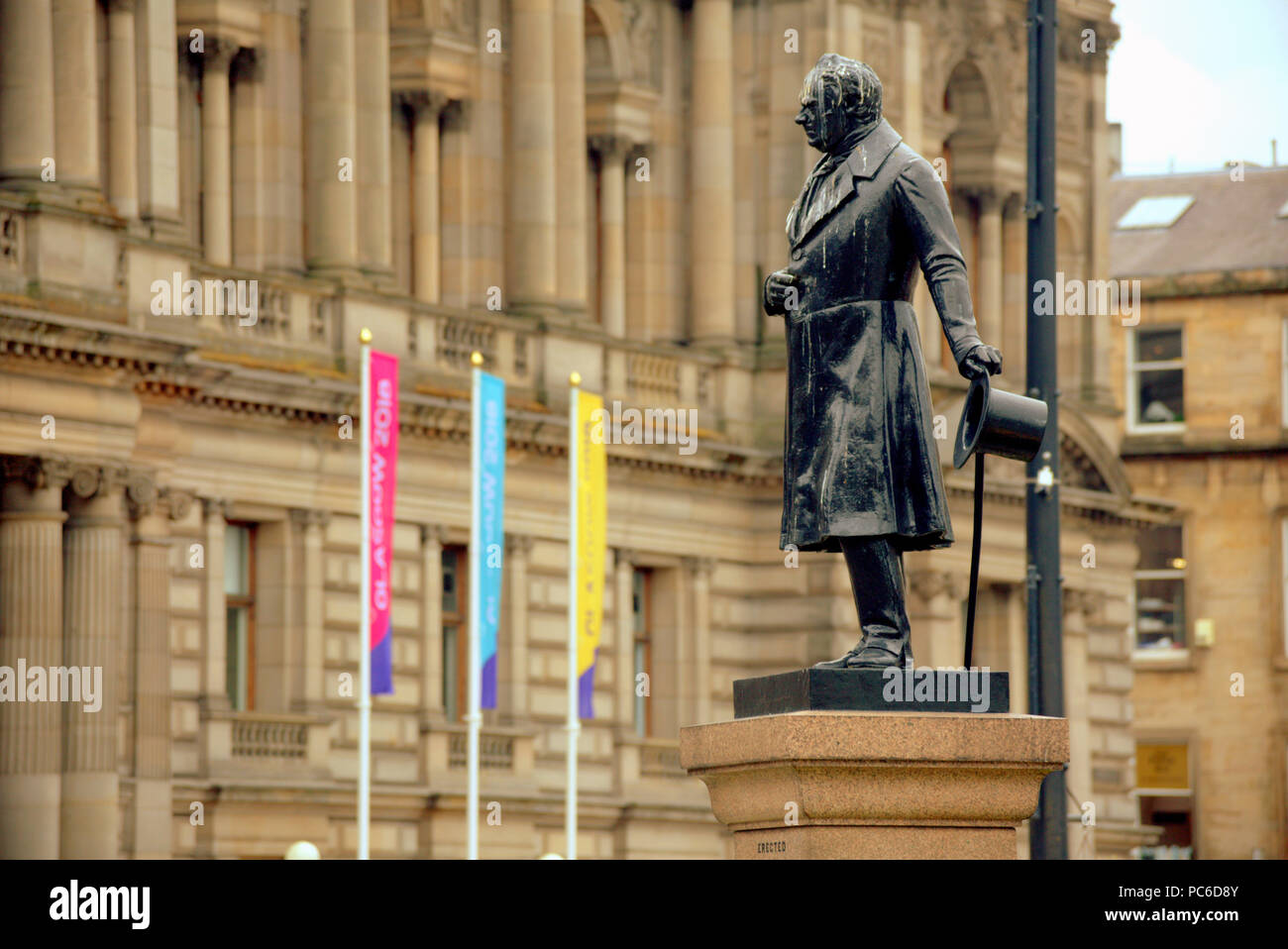 Glasgow, Scotland, UK 1st August.European championships begin in the city and Berlin  simultaneously as the city banners up for the sporting celebration in the  George square city centre. Gerard Ferry/Alamy news Stock Photo