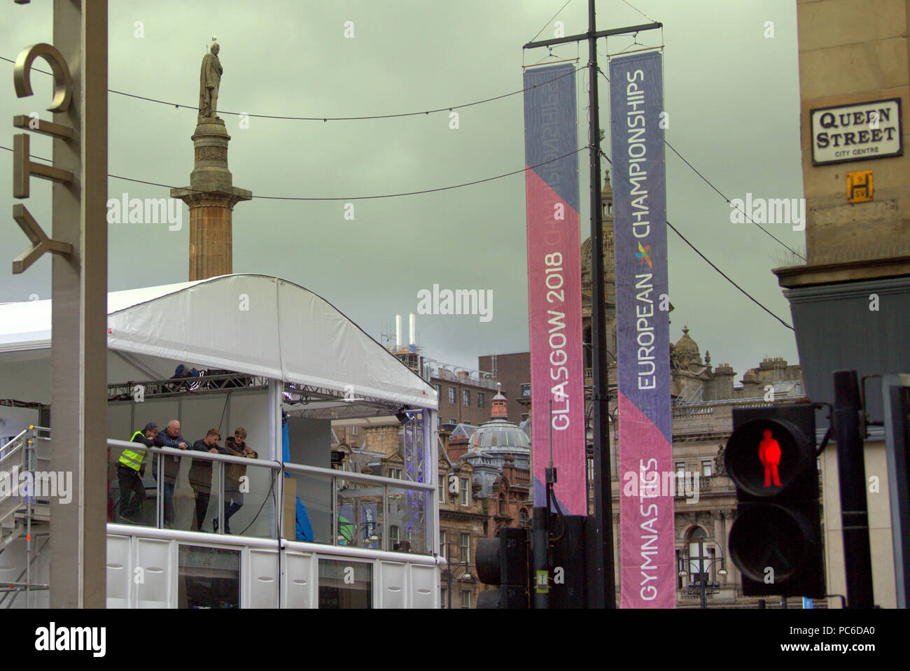 Glasgow, Scotland, UK 1st August.European championships begin in the city and Berlin  simultaneously as the city banners up for the sporting celebration in the  George square city centre. Gerard Ferry/Alamy news Stock Photo
