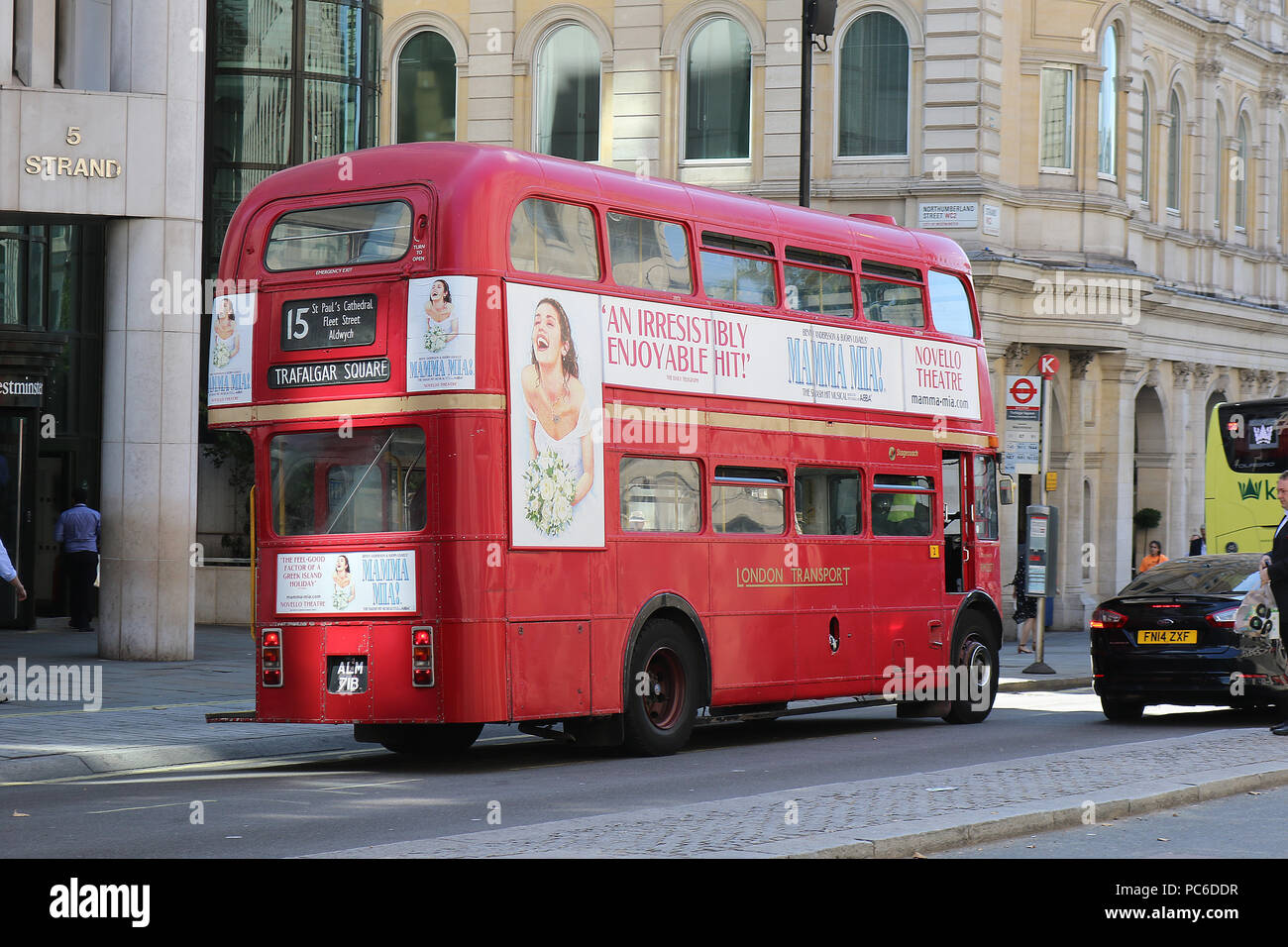 London Buses Routemaster Heritage Route 15, Central London, UK, 01 August 2018, London Buses Routemaster Heritage Route 15 runs between Trafalgar Square and Tower Hill using 1960's AEC Routemasters. It is the last and only regular London bus route using the original Routemaster bus. Credit: Rich Gold/Alamy Live News Stock Photo