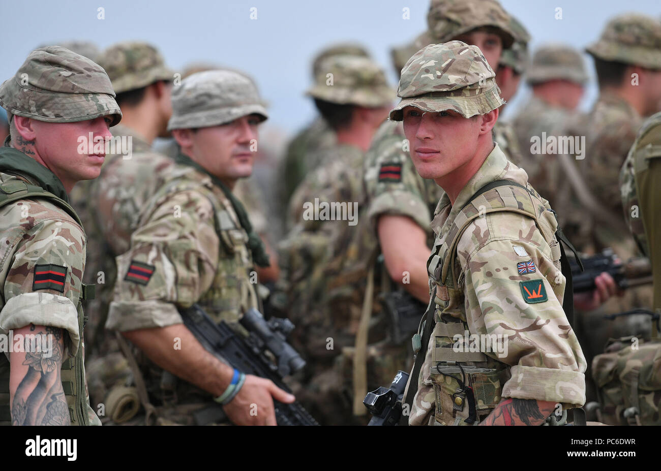 Tbilisi, Georgia. 1st Aug, 2018. Soldiers take part in the multinational military drill named 'Noble Partner 2018' at Vaziani base near Tbilisi, Georgia, Aug. 1, 2018. The 13-nation military exercise 'Noble Partner 2018' kicked off in Georgia's Vaziani military base on Wednesday with over 3,000 soldiers taking part, the Georgian Defense Ministry said. Armenia, Azerbaijan, Britain, Estonia, France, Georgia, Germany, Lithuania, Norway, Poland, Turkey, Ukraine and the United States are participating in the drills which will end on Aug. 16. Credit: Kulumbegashvili Tamuna/Xinhua/Alamy Live News Stock Photo