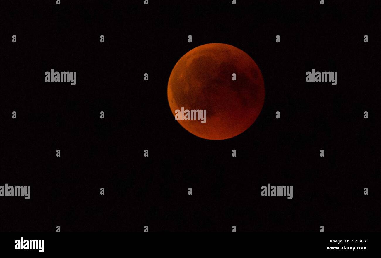 firo, Astronomy 1, 27.07.2018 celestial body, moon, bloodmoon, red, reddish moon, lunar eclipse, | usage worldwide Stock Photo