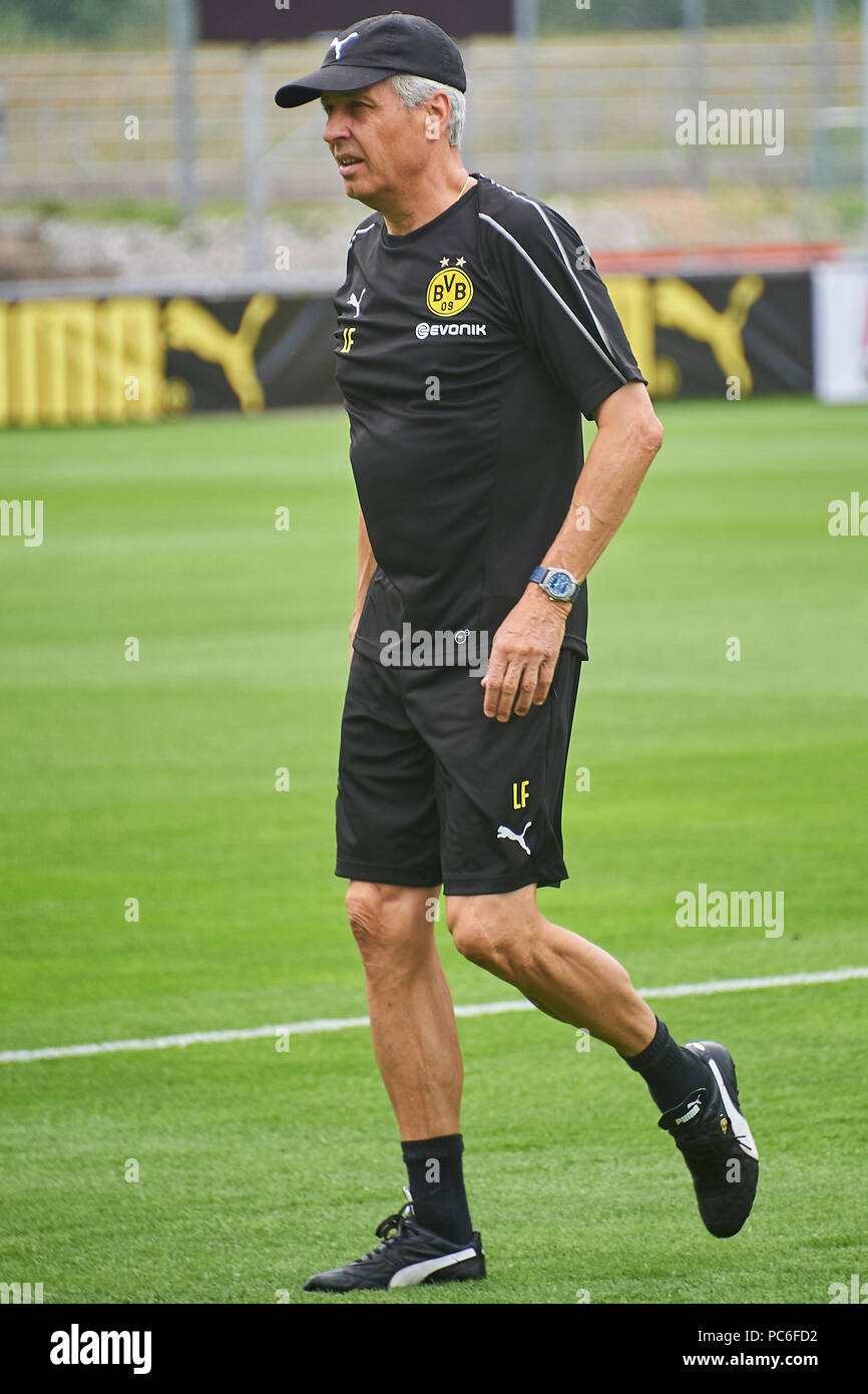 Bad Ragaz, Switzerland. 1st August 2018. Coach Lucien Favre during a  training session of Borussia Dortmund's first team at the sports facility  Ri-Au in Bad Ragaz. The Borussen stay in Bad Ragaz