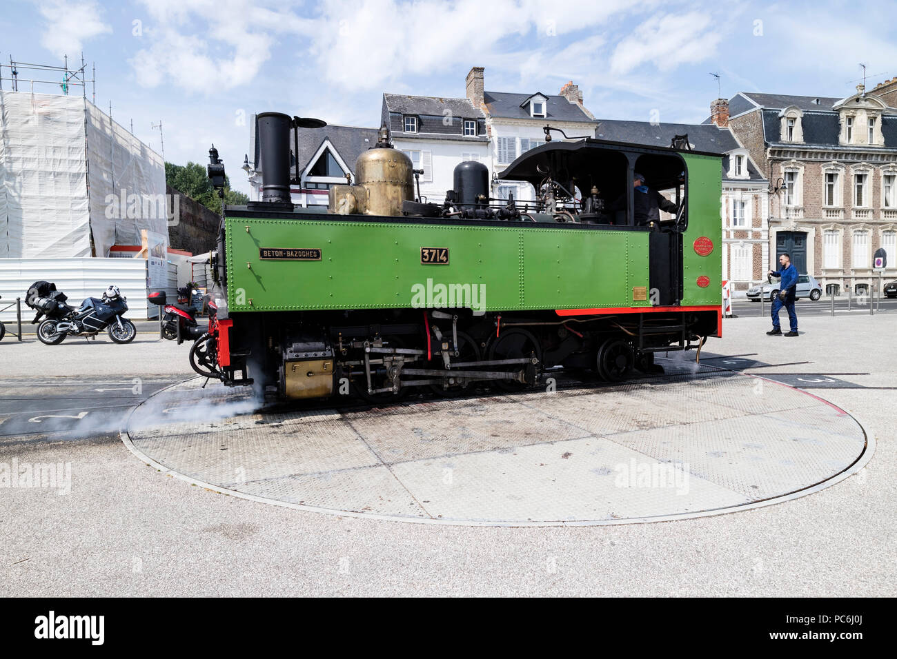 The Chemin de Fer De la Baie De Somme, Steam Train, on the Turntable in St, Valery-Sur-Somme Station, Picardy, France Stock Photo