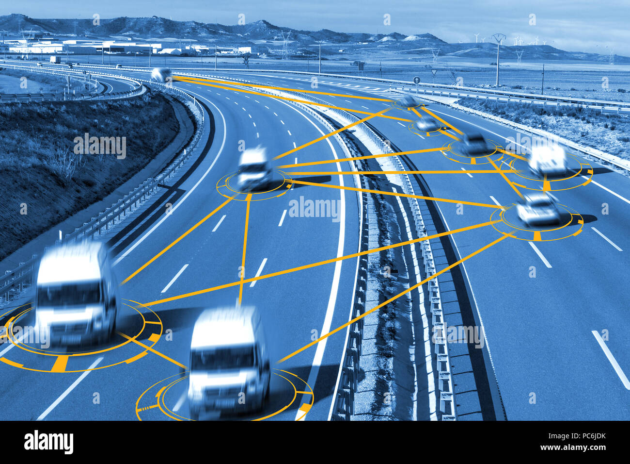 autonomous car and self driving concept. Intelligent transport background. Car and technology. Stock Photo