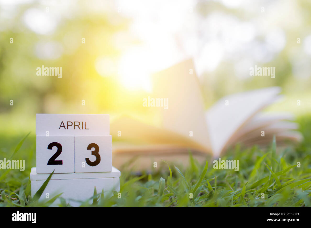 23, april of reading day, book opening on green grass, knowledge and ...