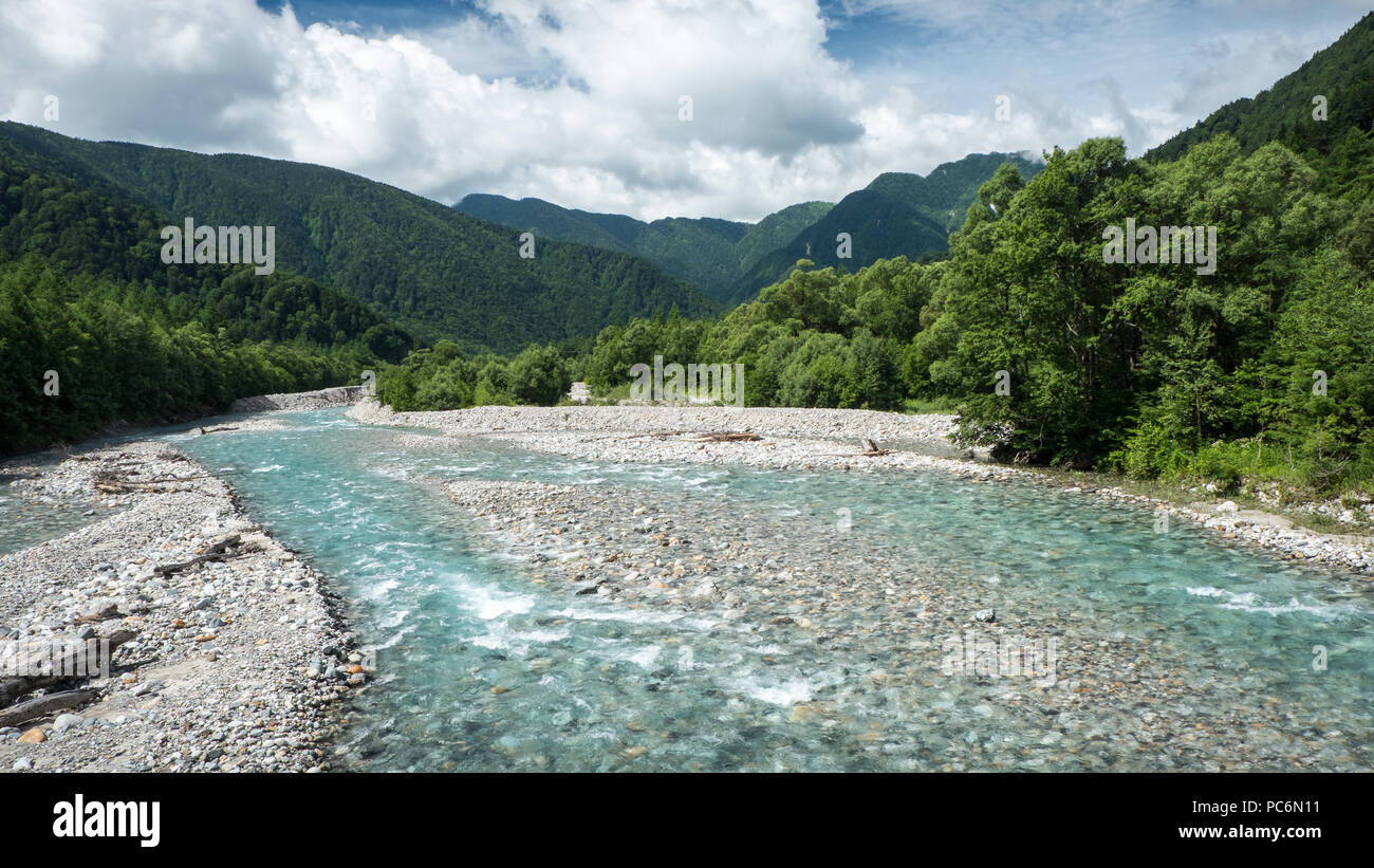 The Azusa-gawa river in the northern Japanese Alps close to Kamikochi. Stock Photo