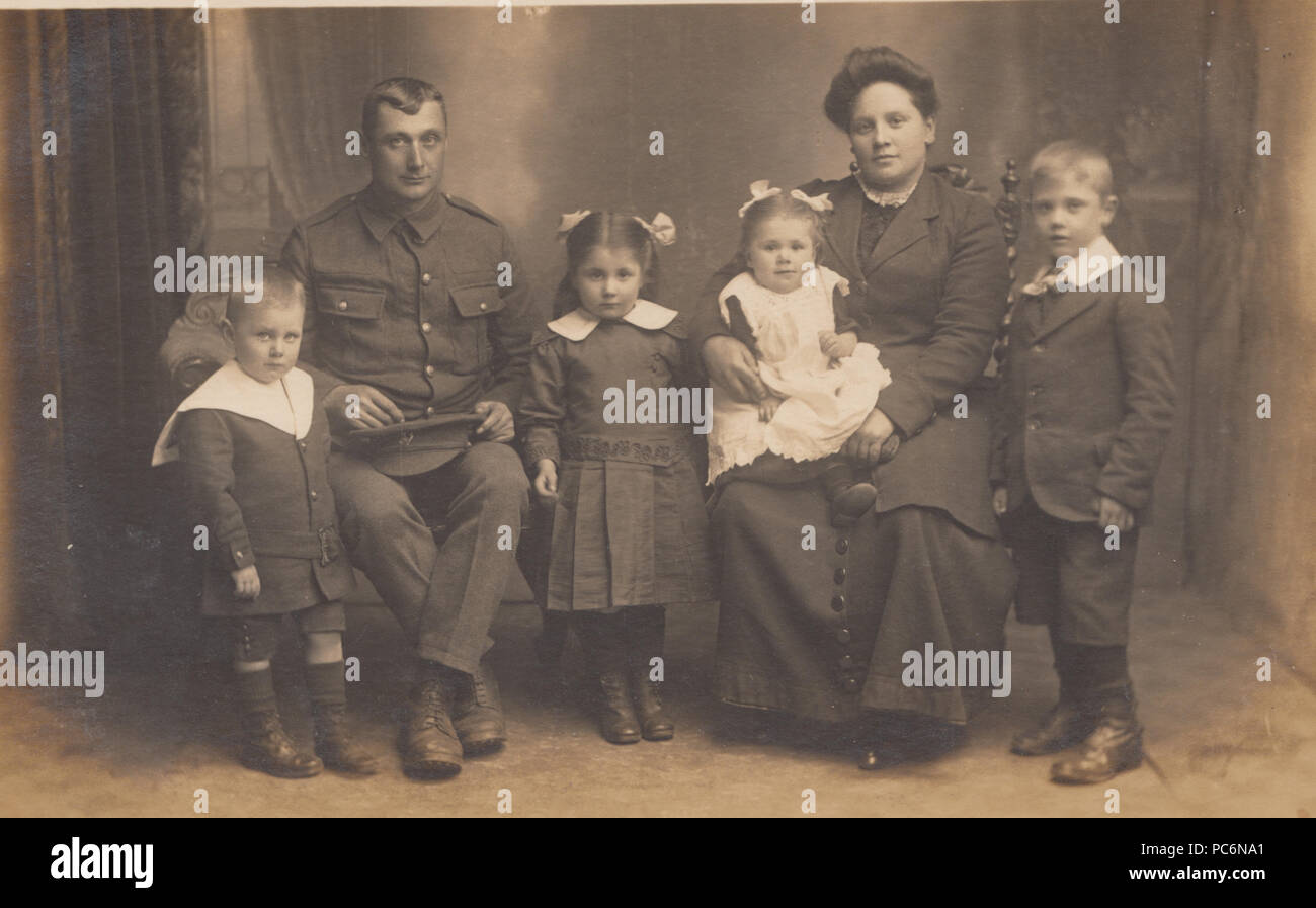Vintage Preston Photograph of a World War One Soldier and His Family Stock Photo