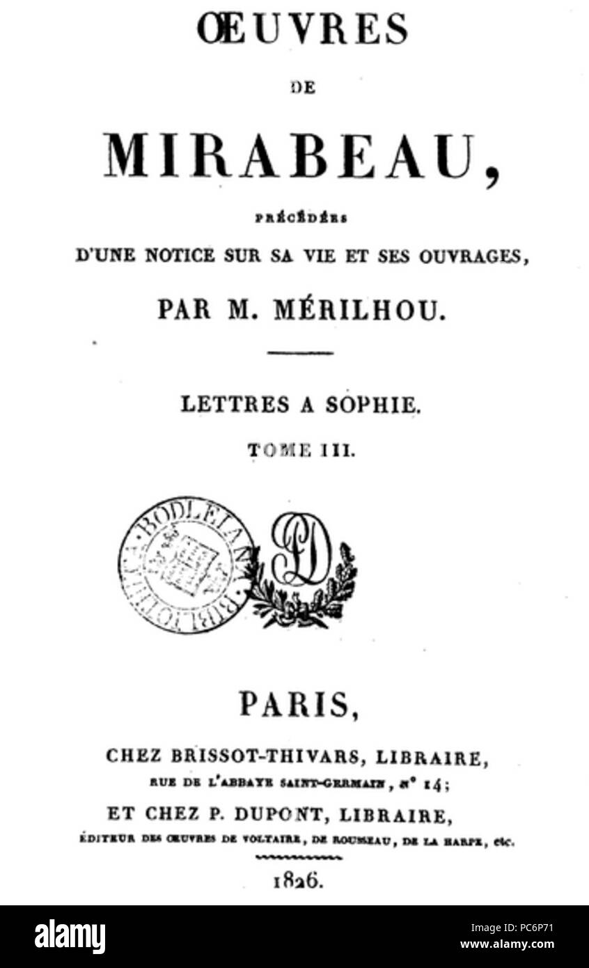 95 Œuvres de Mirabeau, précédées d'une notice par Mérilhou v3 front page Stock Photo Alamy