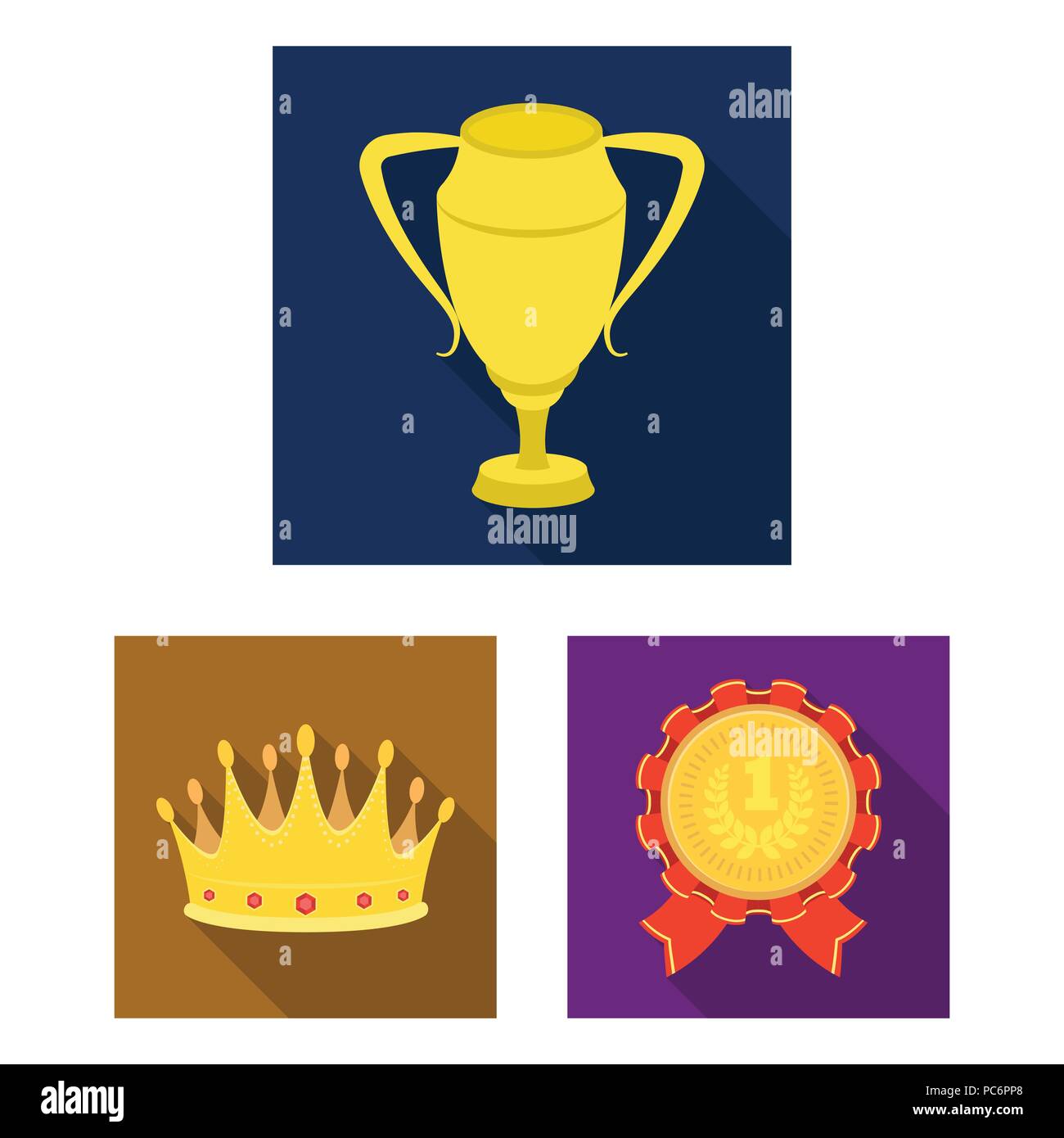 Awards and trophies flat icons in set collection for design.Reward and ...