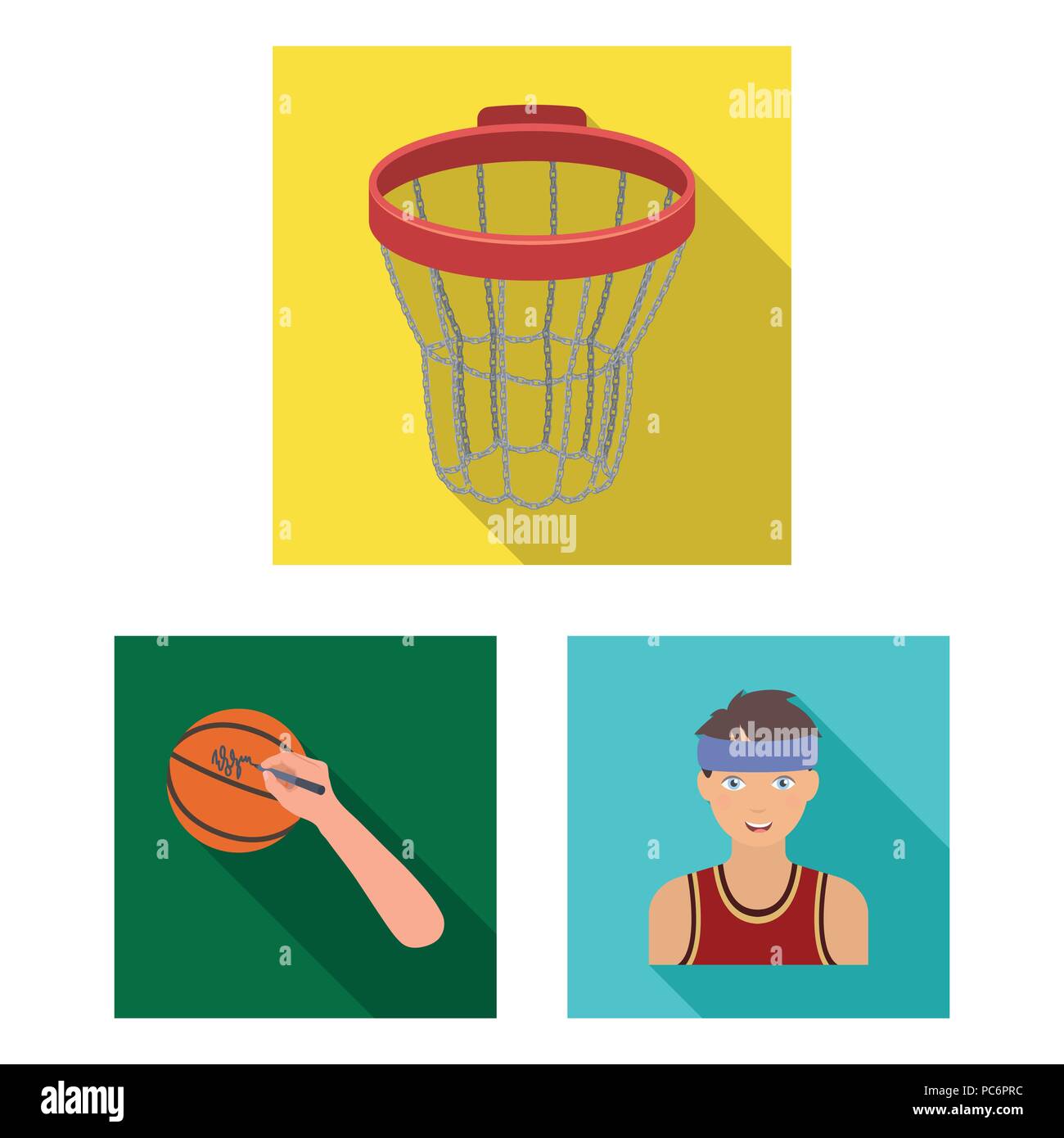 Basketball and attributes flat icons in set collection for design ...