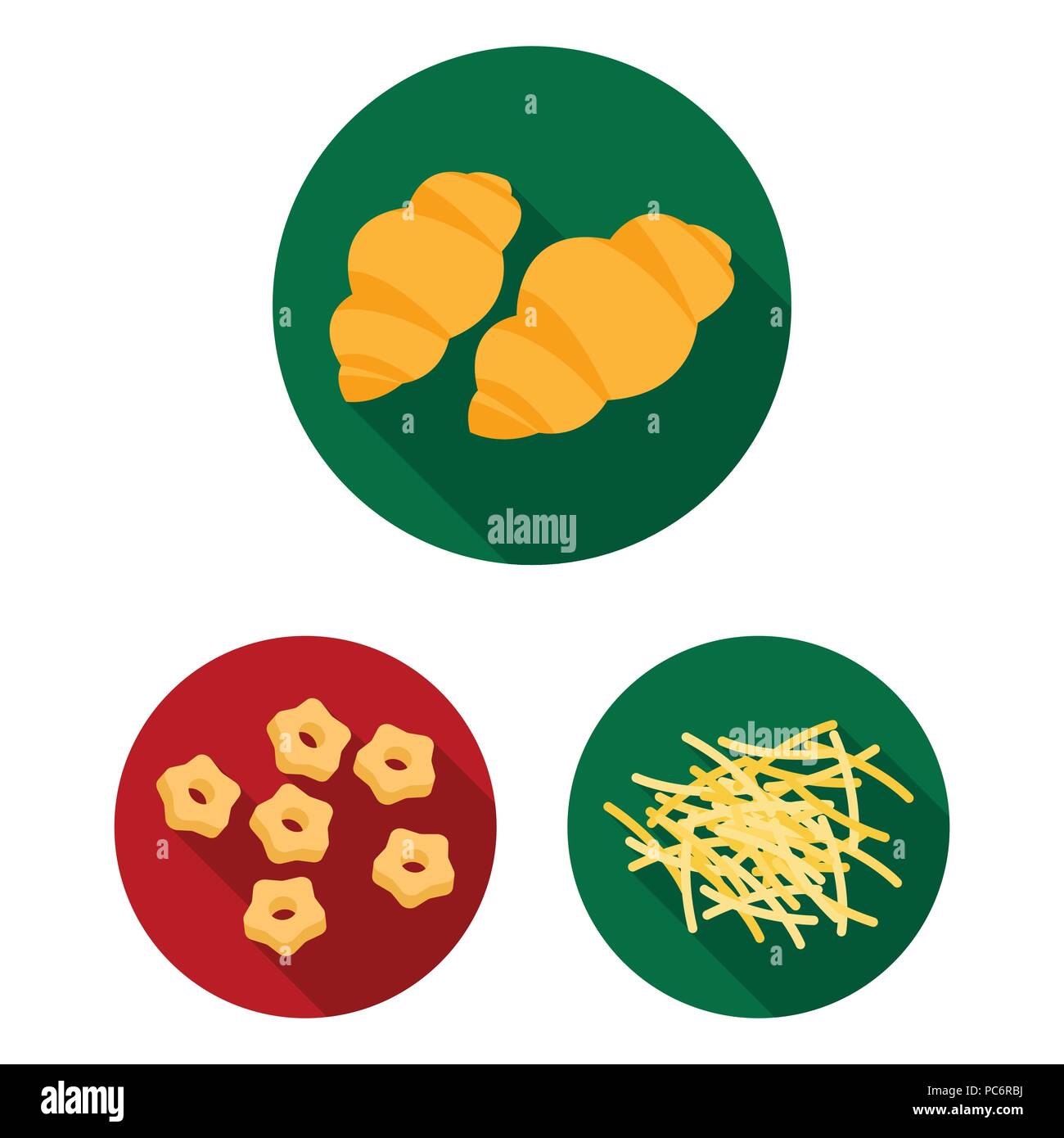 Types of pasta flat icons in set collection for design. Figured ...