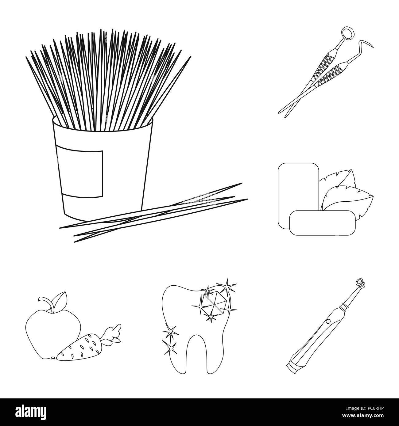 Dental care outline icons in set collection for design. Care of teeth ...