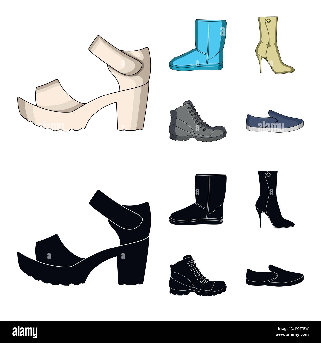 A set of icons on a variety of shoes.Different shoes single icon in ...