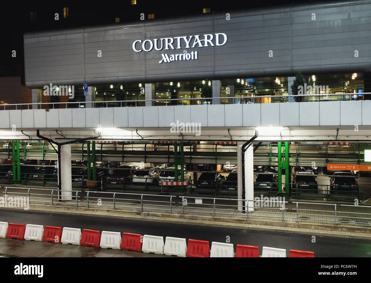 Warsaw, Poland - July 19, 2018: Courtyard by Marriott Hotel at the Chopin International Airport in Warsaw, Poland. Stock Photo