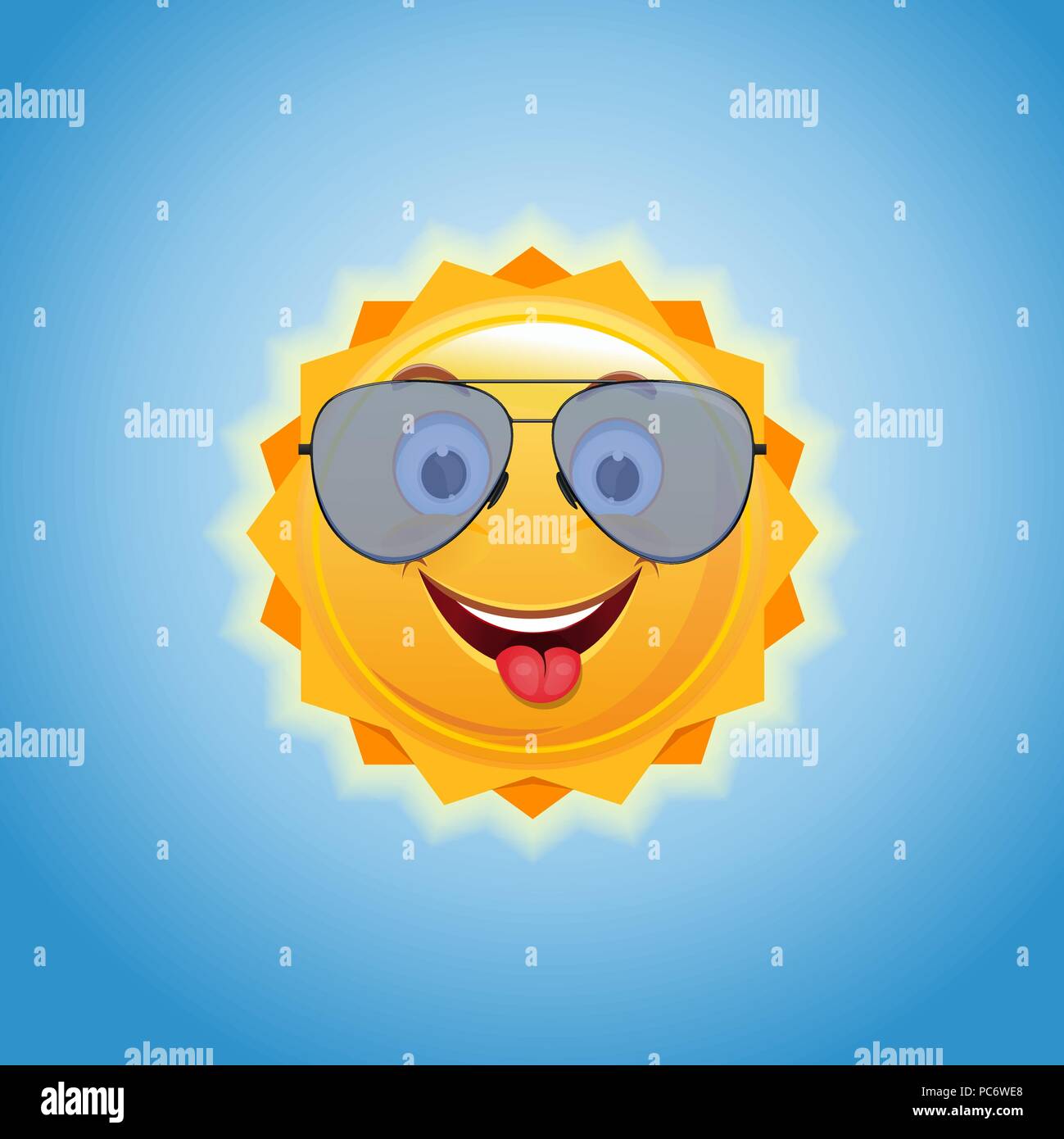 Joyful Smiling Sun In Sunglasses Cute Cartoon Sun Laughs And Shows