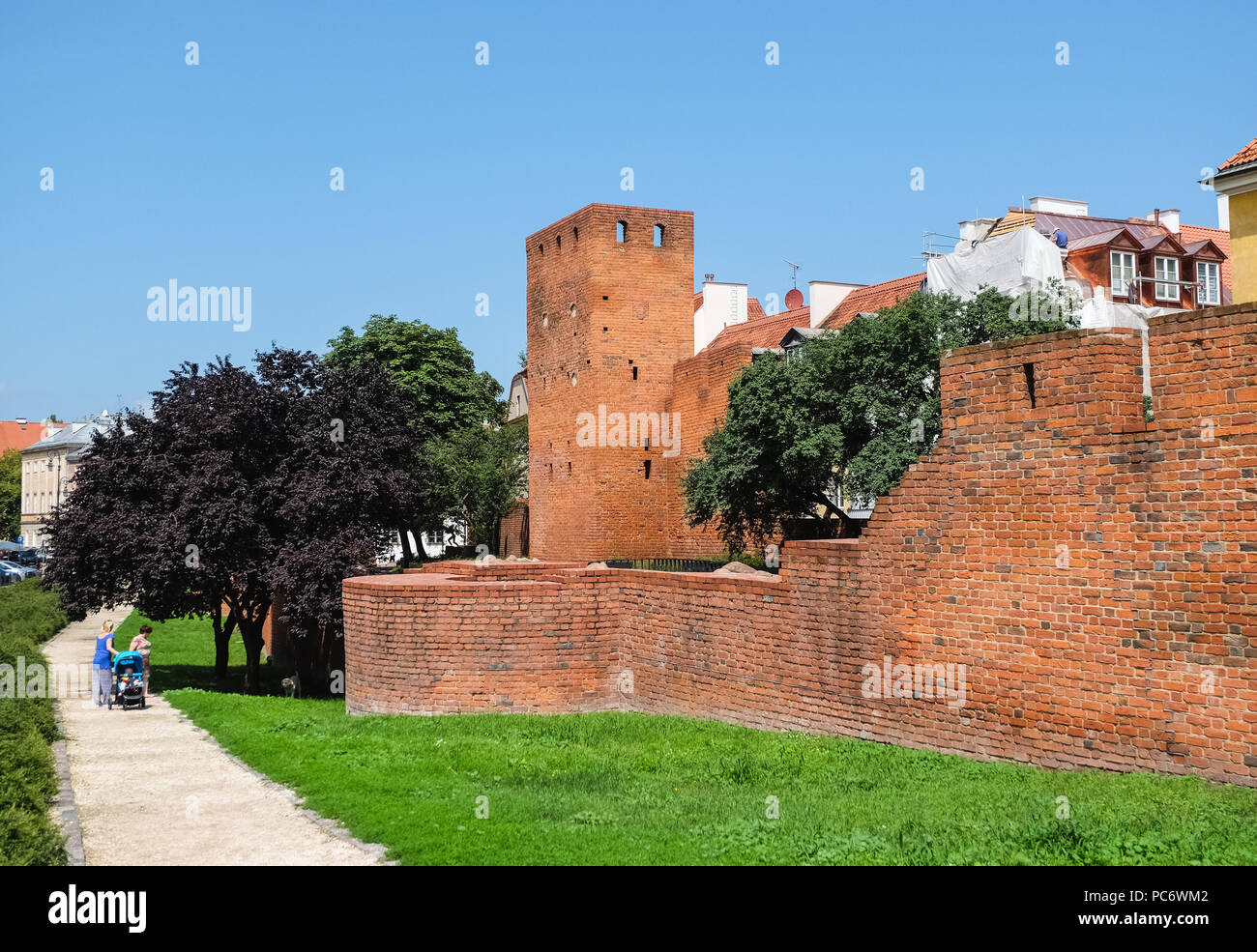 Warsaw, Poland - July 19, 2018: Red walls of a castle in an old town of Warsaw, Poland. Stock Photo