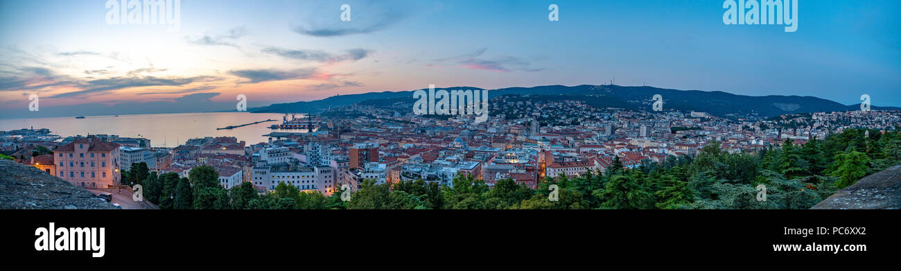 Trieste, Italy, 31 July 2018.  Panoramic view of Trieste, Italy from San Giusto castle.  Photo by Enrique Shore Stock Photo