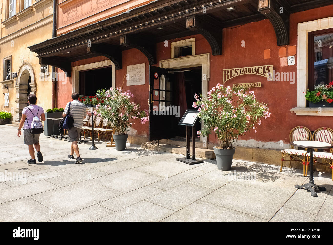 Warsaw, Poland - July 19, 2018: Restaurant near the Castle in an old town of Warsaw, Poland. Stock Photo