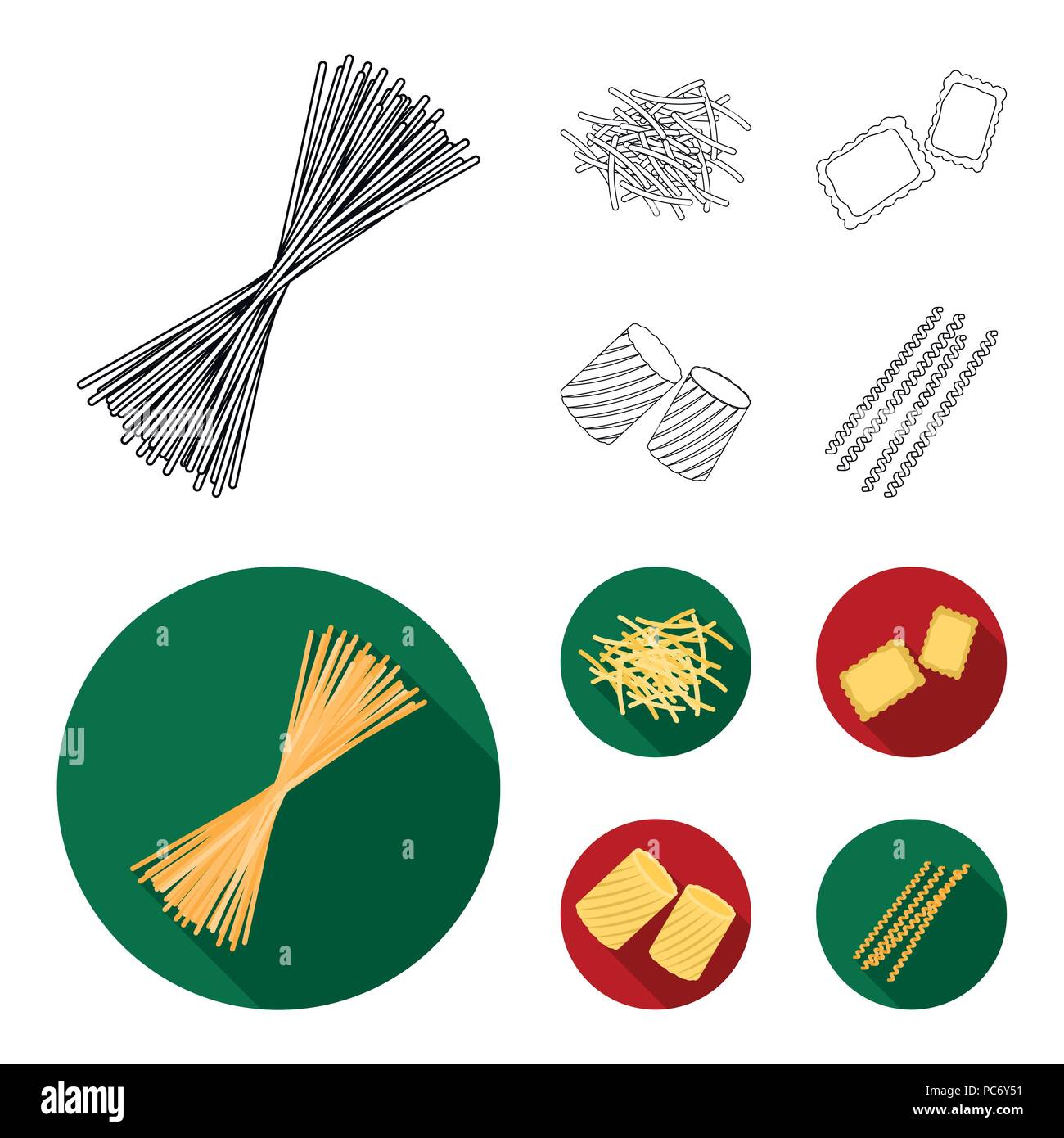 Different types of pasta. Types of pasta set collection icons in ...
