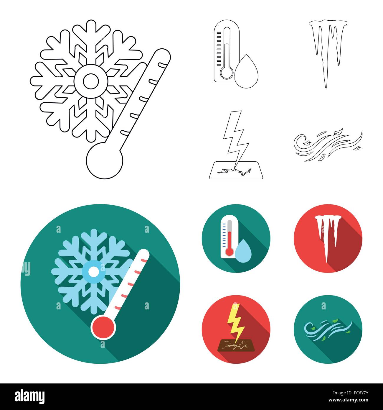 Humidity, icicles, thunderbolt, windy weather. Weather set collection icons in outline,flat style vector symbol stock illustration . Stock Vector
