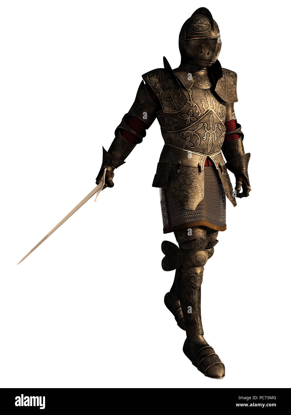 Medieval Knight in Decorated Armour with Sword Stock Photo