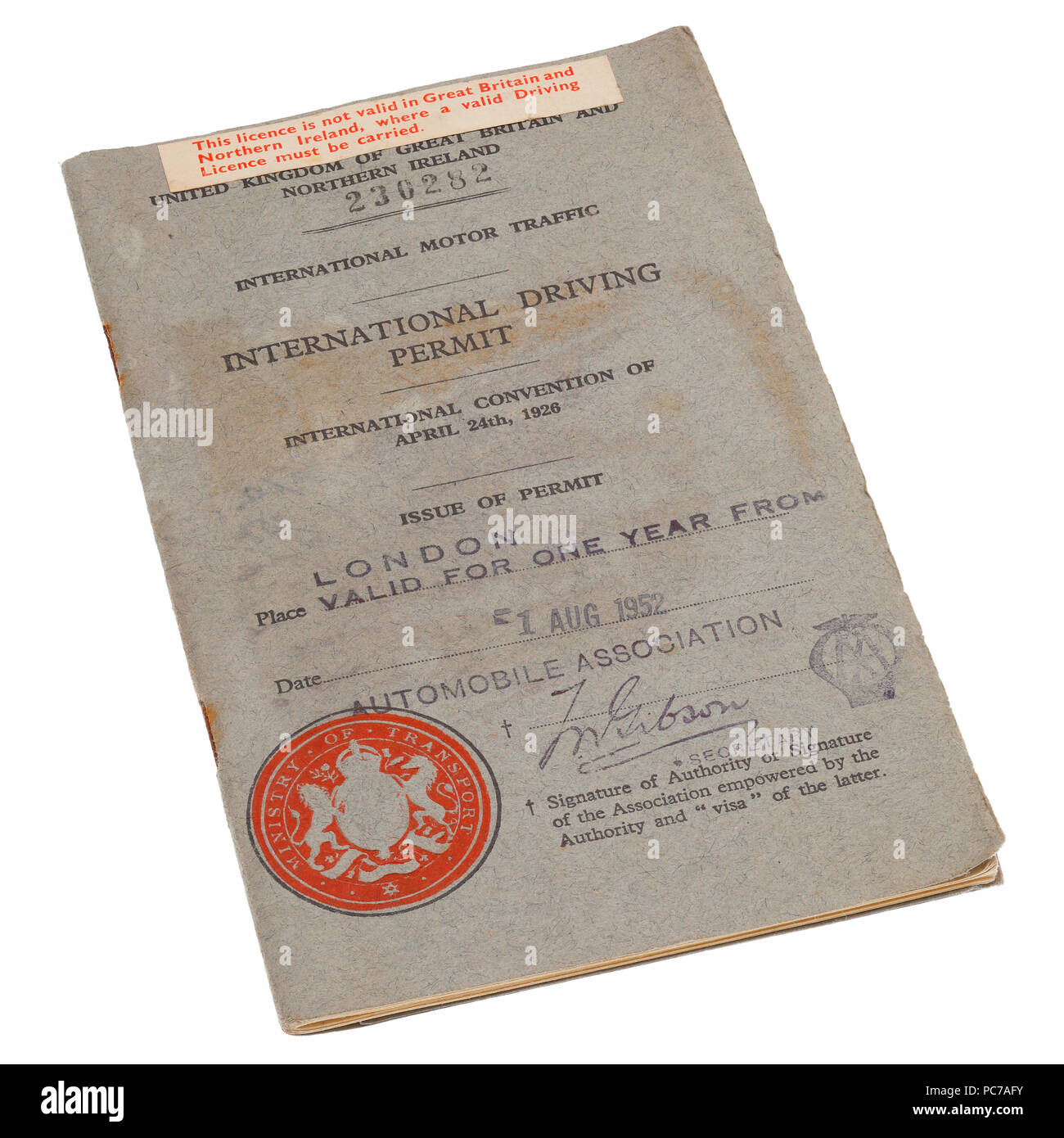 British International Driving Permit from 1952 Stock Photo